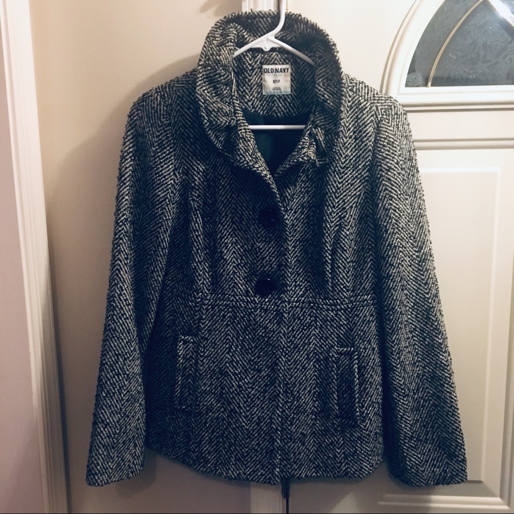 Old Navy- black and white tweed pea coat